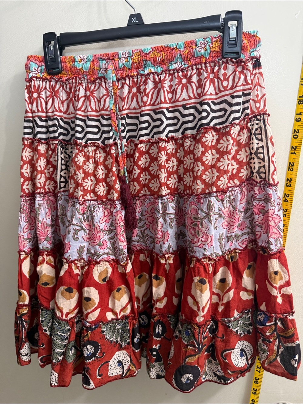 Boho Tiered Mini Skirt in Red Floral Print